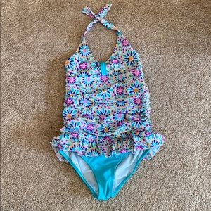 Lands End girls bathing suit with ruffle waist